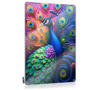 FZFN Accesorios estéticos de garaje para hombre, zona suave, un pavo real de fantasía colorido con patrones únicos de plumaje, decoración de pared vintage para espacio (20 x 30 cm)