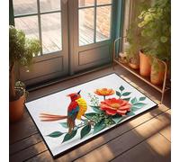 FZFN Alfombra antideslizante para decoración de habitación de adolescentes, un pájaro colorido posado entre flores vibrantes, puerta divertida al aire libre para Texas (40 x 60 cm)