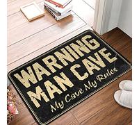 FZFN Alfombra de baño de espuma viscoelástica para pasillo con diseño geométrico de texto en inglés "Hallway Runners Warning Man Cave My Cave,my Rules, Sweet Home" (65 x 90 cm)