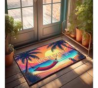FZFN Alfombra de baño para exteriores, decoración de otoño, perfil bajo, hamaca relajante, puesta de sol, playa, escena de loro, lavable, puerta de cocina, divertido al aire libre, fácil de limpiar