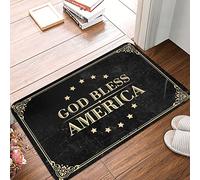 FZFN Alfombra de bienvenida para puerta delantera, diseño de Dios bendiga a América, felpudos divertidos para puerta delantera (65 x 90 cm)