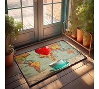 FZFN Alfombra de cocina con globo en forma de corazón que flota sobre una taza de café, entrada al aire libre o hogar, alfombra de baño grande impermeable (65 x 90 cm)