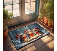 FZFN Alfombra de cocina de perfil bajo | Tres ratones en sombreros de Papá Noel cantando desde un libro abierto. Área de espuma viscoelástica de felpilla para baño (40 x 60 cm)