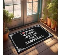 FZFN Alfombra de felpa lavable con texto en inglés «Runner I Love When My Wife Let's Me Play Basketball, Welcome For Classroom» (65 x 90 cm)