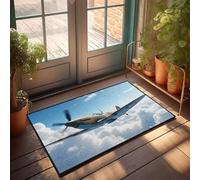 FZFN Alfombra de pasillo de goma resistente al agua - Un avión de combate vintage se eleva sobre las nubes. Puerta lavable duradera antideslizante para interiores (40 x 60 cm)