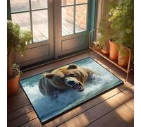 FZFN Alfombra lavable con diseño geométrico, un oso marrón feroz cargando a través del agua con la boca abierta que muestra nitidez | Alfombrilla de baño súper absorbente para cerveza (40 x 60 cm)