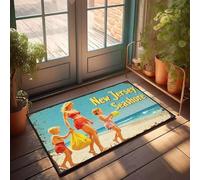 FZFN Alfombra lavable para el suelo de Nueva Jersey Seashore: un día familiar de playa - Retro Area Spring Welcome Outdoor Alfombra absorbente adecuada para zonas de verano de alto tráfico (40 x 60 cm