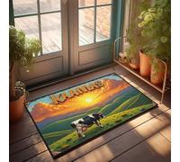 FZFN Alfombra tejida a mano divertida decoración de bar, resistente al agua, Kaamas: una puesta de sol serena en el campo con una vaca pastando baño, lavable, duradera, antideslizante para el agua (40
