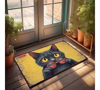 FZFN Alfombras de porche para exteriores con diseño de gato negro con gafas de sol rojas, tapete retro para cocina (65 x 90 cm)