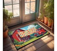 FZFN Alfombrilla de baño antifatiga absorbente antideslizante | Un edredón vibrante cuelga fuera de un granero rojo, rodeado de exuberante vegetación y esquinas antideslizantes para Tiki Home (40 x 60