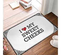 FZFN Alfombrillas de baño para puerta de exterior, divertidas, antifatiga, resistentes al agua, con texto en inglés "I Love My Sweet Cheeks", espuma viscoelástica, duradera, antideslizante (40 x 60 cm