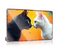 FZFN Arte de pared genial vintage para hombre, decoración del hogar, dos gatos enfrentados sobre un fondo naranja, accesorio de estilo rústico para bar al aire libre (30 x 40 cm)