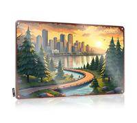 FZFN Cartel de estaño de advertencia Vancouver Sunset: paisaje urbano con bosque y río, decoración de habitación de niños, adolescentes (20 x 30 cm)