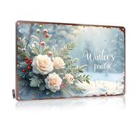 FZFN Cartel de estaño listo para colgar - Snowy Winter's Dawn: A Bouquet Of Hope Decor For Shop (30 x 40 cm)