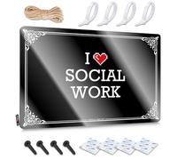 FZFN Decoración de arte impermeable e impresionante, impresión retro para cafetería, pub, patio, bar, bonito preperforado personalizado I Love Social Work (30 x 40 cm)