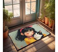 FZFN Decoración de camping para el baño de campista, antideslizante, susurrando secretos: el momento tierno de una niña con su gato, plástico para billar (40 x 60 cm)
