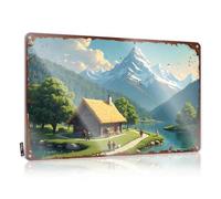 FZFN Decoración de pared navideña, retiro de montaña: una cabaña serena junto al lago con picos majestuosos diseñador, bonita decoración de estilo retro para sala de juegos (30 x 40 cm)