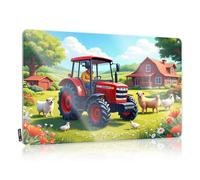 FZFN Decoración de pared para bar limpio para la colección del hogar, un granjero conduce un tractor rojo en un día soleado, rodeado de ovejas, pollos, decoración de pared vintage para campistas (30 x