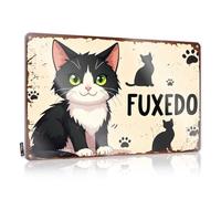 FZFN Decoración de pared retro para puerta de puerta, adorable gato blanco y negro llamado Fuxedo con siluetas y accesorios de Pa rústico para colgar en la pared (30 x 40 cm)