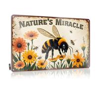 FZFN Decoración para hombre, cueva de la naturaleza, milagro: un viaje de abeja a través de girasoles, letrero de metal para el hogar, bar, letreros divertidos al aire libre (30 x 40 cm)