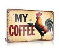 FZFN Divertida decoración de cocina Rooster'S Morning Brew: A Rustic Coffee Sign Tin Home Wall Decor Funny Metal Sign Home Bar Metal SI (30 x 40 cm)