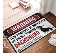 FZFN Divertido tapete para puerta delantera, diseño de advertencia de que esta propiedad está protegida por un perro salchicha altamente entrenado, decoración para puerta delantera, tapete grande para