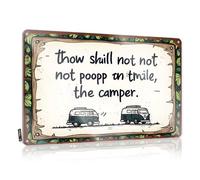 FZFN Divertidos letreros sarcásticos con texto en inglés "Camper Rules: Thou Shalt Not Poop On Thy Mile" - Letrero de metal divertido (20 x 30 cm)