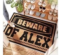 FZFN Dooroutdoor - Felpudo de goma con texto en inglés "Beware Of Alex" para puerta personalizada, puerta de yute al aire libre, divertido para puerta exterior, 40 x 60 cm, color real