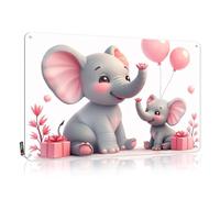 FZFN Dos bonitos elefantes sosteniendo globos rosados. Cerveza hecha a mano, accesorios de decoración para colgar en la pared (20 x 30 cm)