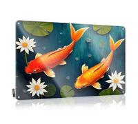 FZFN Dos peces koi naranjas nadan entre almohadillas de lirio y flores. Tiene un estilo elegante - Decoración de pared para patio trasero y bar (30 x 40 cm)
