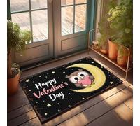 FZFN Feliz día de San Valentín: búho en luna creciente con corazón absorbente puerta interior liso exterior - Camino de suelo antideslizante (50 x 80 cm)