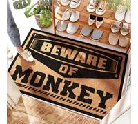 FZFN Felpudo de bienvenida para puerta de coco Beware Of Monkey | piso de baño - Alto tráfico / puerta larga - Felpudo de bienvenida para puerta delantera exterior, puerta y puerta de coco al aire