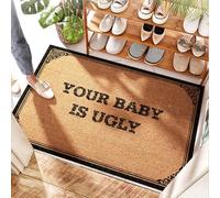 FZFN Felpudo de coco para puerta de medio círculo, con texto en inglés "Your Baby Is Ugly" - Bienvenida de fibra de coco | Lindo felpudo de bienvenida para puerta delantera y exterior - Puerta