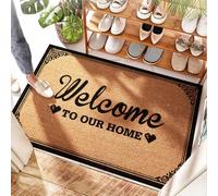 FZFN Felpudo de fibra de coco con diseño de fresa con texto en inglés "Welcome To Our Home", ligero, lavable para exteriores, para puerta de caravana, divertido para picnic y pintura (40 x 60 cm)