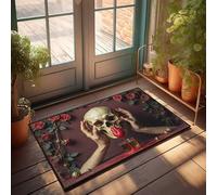 FZFN Felpudo de invierno al aire libre, elixir teñido de sangre: una naturaleza muerta gótica con calavera y rosas, felpudo para decoración del hogar, bar, cocina (50 x 80 cm)