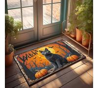 FZFN Felpudo de invierno para exteriores, Halloween, gato de bruja con calabazas, felpudo para decoración del hogar, bar, cocina (50 x 80 cm)