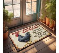 FZFN Felpudo de invierno para exteriores, rústico, gallo con señal de advertencia: Don'T Ruffle My Feathers! Felpudo para el hogar, bar, decoración para cocina (40 x 60 cm)