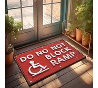 FZFN Felpudo de puerta de dormitorio con texto en inglés "Do Not Block Ramp" con símbolo de accesibilidad, tapete de bienvenida para el aula (40 x 60 cm)