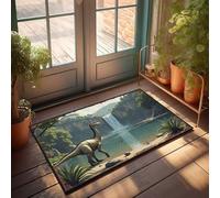 FZFN Felpudo de verano al aire libre Jurassic Serenity: A Dinosaur By The Waterfall Felpudo decoración musical (50 x 80 cm)