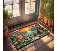 FZFN Felpudo de verano al aire libre, puesta de sol, serenidad: un pueblo junto al lago, decoración musical (50 x 80 cm)