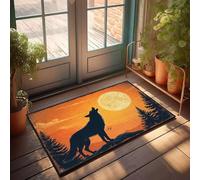 FZFN Felpudo impermeable para interiores con lobo aullando en la luna llena. Decoración para entrada pequeña al aire libre para patio, alfombra absorbente adecuada para zonas de doble tráfico (50 x 80