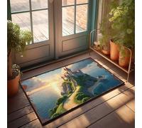 FZFN Felpudo para dormitorio con texto en inglés "Castle On A Rocky Island At Sunset", para habitación de adolescentes, 65 x 90 cm