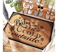 FZFN Felpudo para puerta delantera, puerta trasera interior, divertido para puerta con texto en inglés "Baby It's Cold Out", a prueba de agua/a cuadros, tapete para puerta delantera, entrada exterior