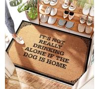 FZFN Felpudo rústico de espuma viscoelástica con texto en inglés «It's Not Really Drinking Alone If The Dog Is Home Under Bed | Gingham - Divertidos felpudos para puerta delantera/yute e inserciones