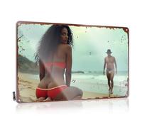 FZFN Funny Wall Art Essentials Country Beach Bliss: A Woman In Red Bikini Kneels As Man Walks Away On Sa For Man Cave Bar - Decoración personalizable para habitación adolescente (20 x 30 cm)