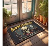 FZFN Home Sweet Home Alfombra espeluznante calavera barbería: afeitadas y cortes de pelo con un giro, felpudo para dormitorio estético (40 x 60 cm)