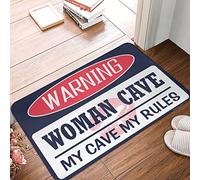 FZFN Home Sweet Home Felpudo con texto en inglés "Warning Woman Cave My Cave My Rules", tapete grande para puerta de entrada al aire libre (50 x 80 cm)