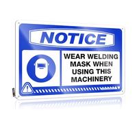 FZFN Ideas de decoración de metal de estaño, impresionante aviso de usar máscara de soldadura cuando utilices esta maquinaria para la calle, accesorios de decoración del hogar personalizables (20 x 30