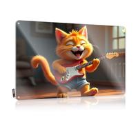 FZFN Indie Decor - Letreros vintage divertidos impermeables | Un gato feliz tocando una guitarra eléctrica. Decoración de club pequeño (20 x 30 cm)
