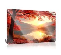 FZFN Lago otoñal al atardecer con follaje rojo vibrante, decoración de metal de estaño, decoración deportiva, divertido y bonito arte colgante para cobertizo, sala de estar (30 x 40 cm)